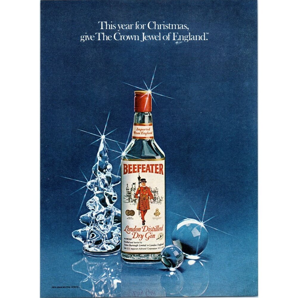 1981 Beefeater Gin Crystal Christmas Tree Balls Vintage Print Ad Bar Wall Art